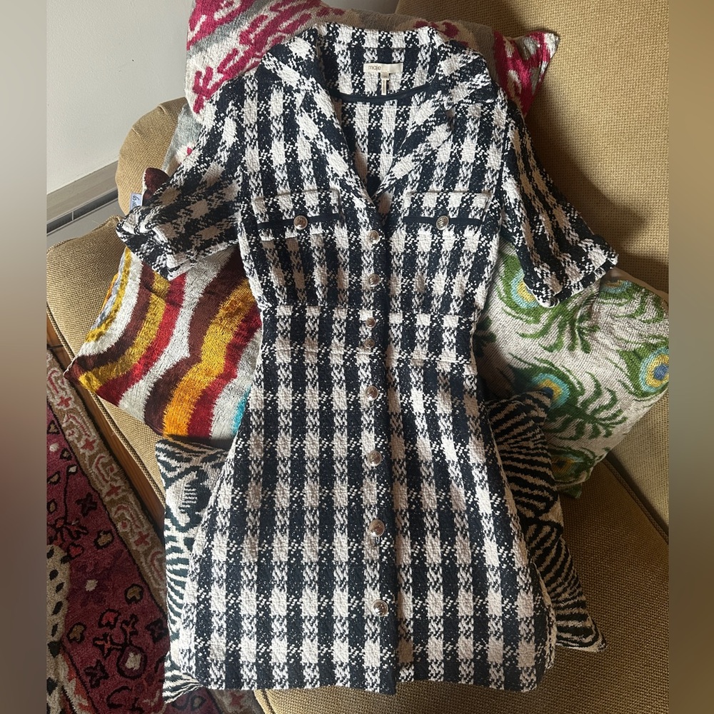 Maje Black and White Checkered Tweed Mini Dress sz US 0 FR 34